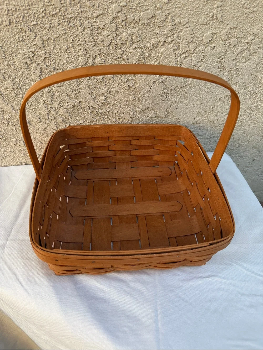 Longaberger 12” Pie Basket 1991 Square Basket with Stationary Handle